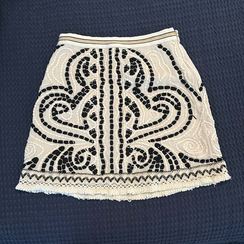 Anthropologie Maeve Neutral Skirt with Black Abstract Design